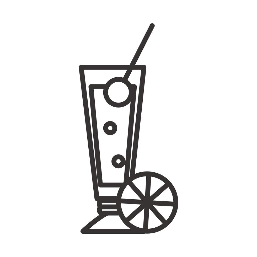 Cocktailglas Tasse Früchte Limette Kirsche Symbol Getränk Schnaps erfrischende Alkohol Linie Stil Design vektor