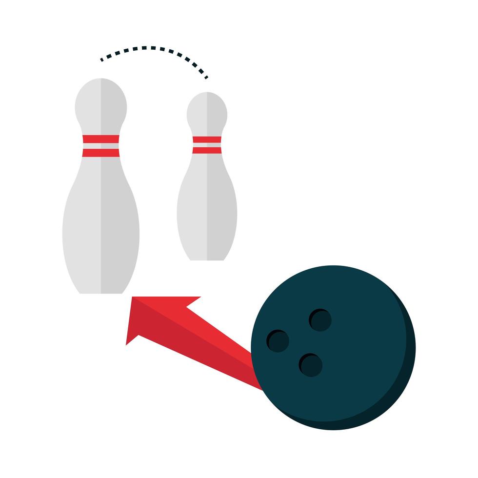 Bowlingkugel und Pins mit Pfeilspiel-Freizeitsport-flaches Icon-Design vektor