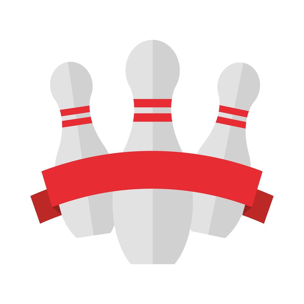 Bowling-Pins mit rotem Band-Emblem-Spiel Freizeitsport flaches Icon-Design vektor