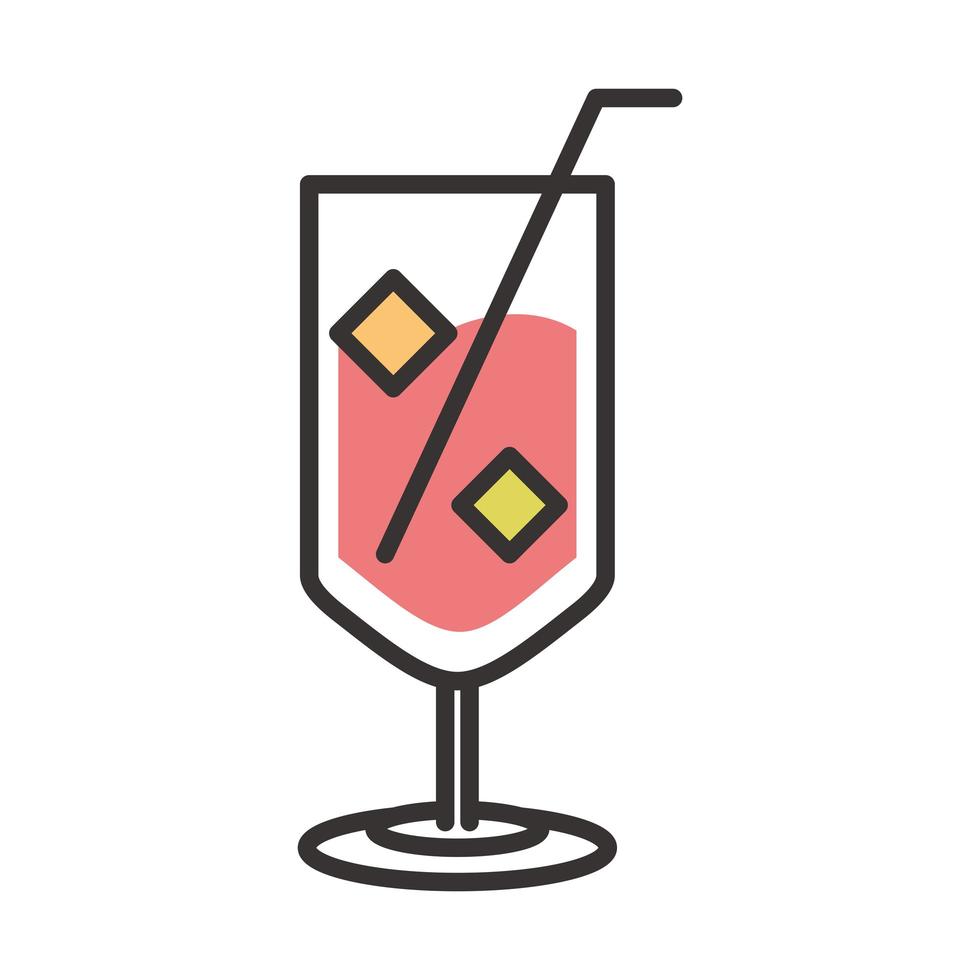 cocktail ikon glas kopp isbitar och halm dryck sprit uppfriskande alkohol linje och fylla design vektor