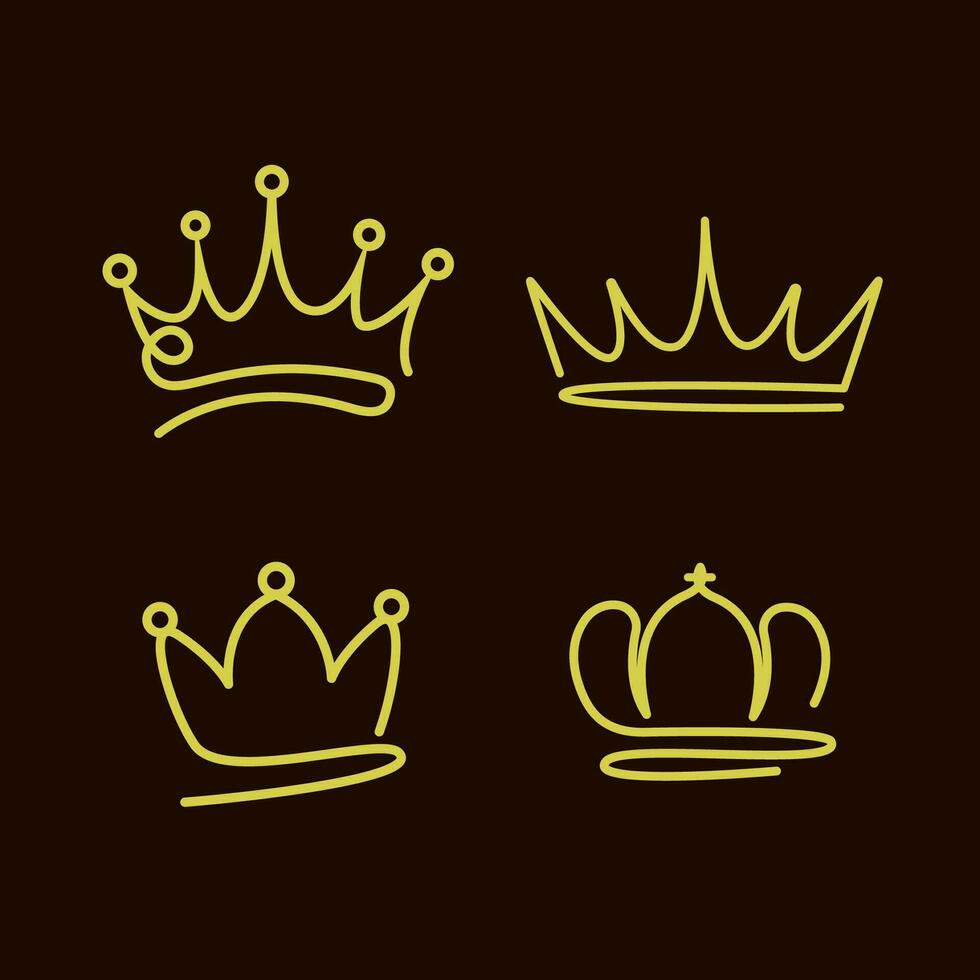 krona skiss hand dragen linje konst stil design. enkel graffiti kröning, elegant drottning eller kung krona hand ritade. kunglig kejserlig kröning symbol, kunglig kung juvelerade tiara isolerat ikon. vektor