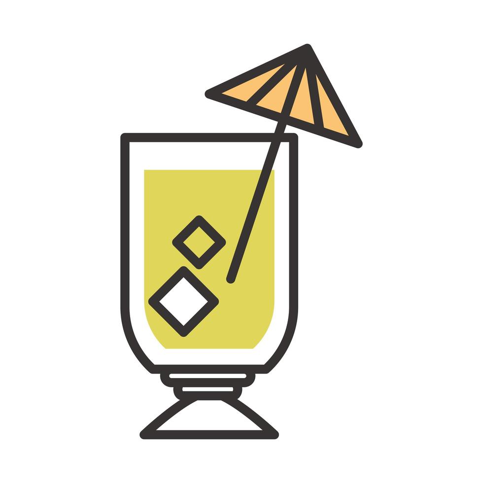 Cocktail-Icon-Glas mit Regenschirm und Eisgetränk, erfrischende Alkohollinie und Fülldesign vektor