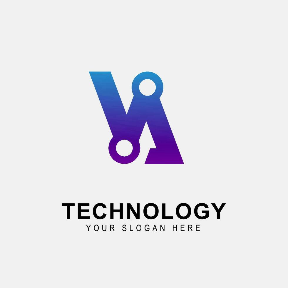 Initiale Logo va Technologie Roboter Verbindung, Innovation und System Logo Vorlage. vektor