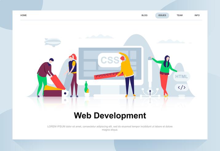 Webbutveckling modernt plattdesignkoncept. Utvecklare och folkkoncept. Målsida mall. Konceptuell platt vektor illustration för webbsida, webbplats och mobil webbplats.