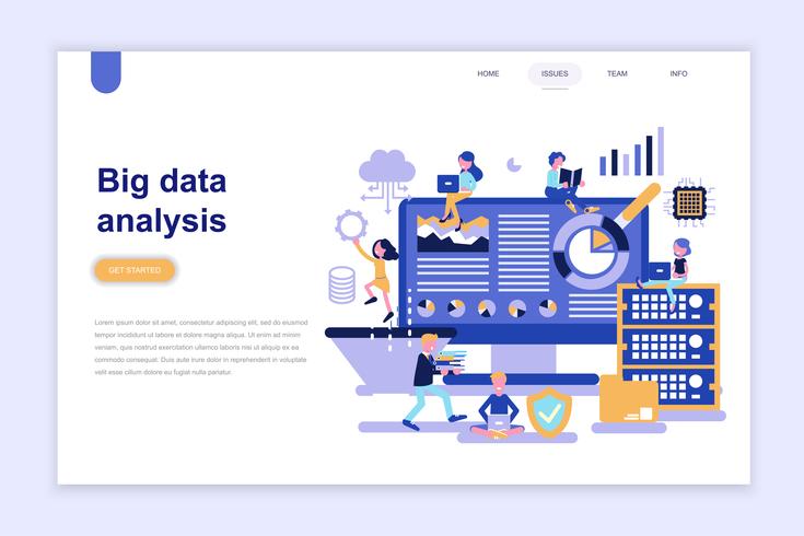 Landungsseitenschablone des modernen flachen Konzeptes der großen Datenanalyse. Lern- und Personenkonzept. Flache Begriffsvektorillustration für Webseite, Website und bewegliche Website. vektor