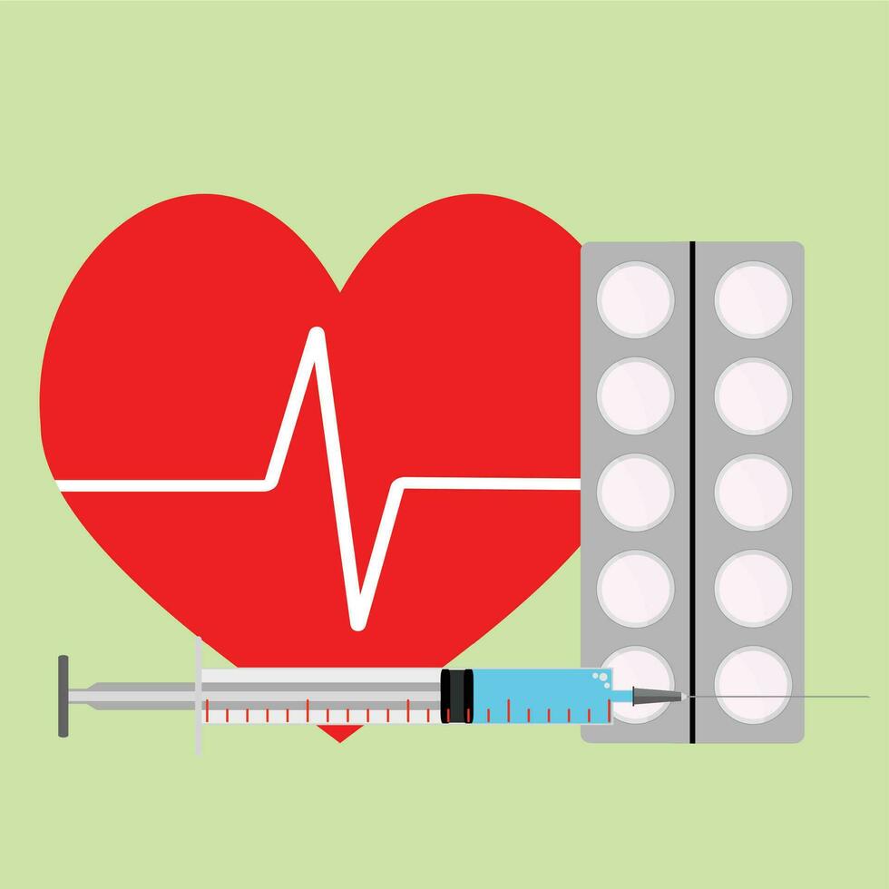 Medizin zum Stimulation von Herz. Adrenalin Injektion zum Herz und Arzneimittel. Vektor Illustration