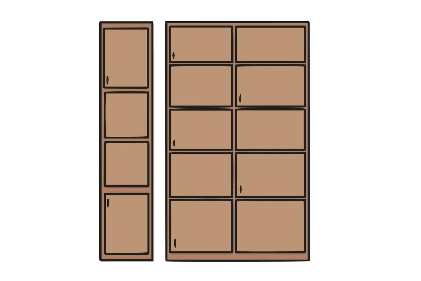 Möbel Karikatur Vektor Illustration. Holz Kleiderschrank eben Stil isoliert Symbole Satz.