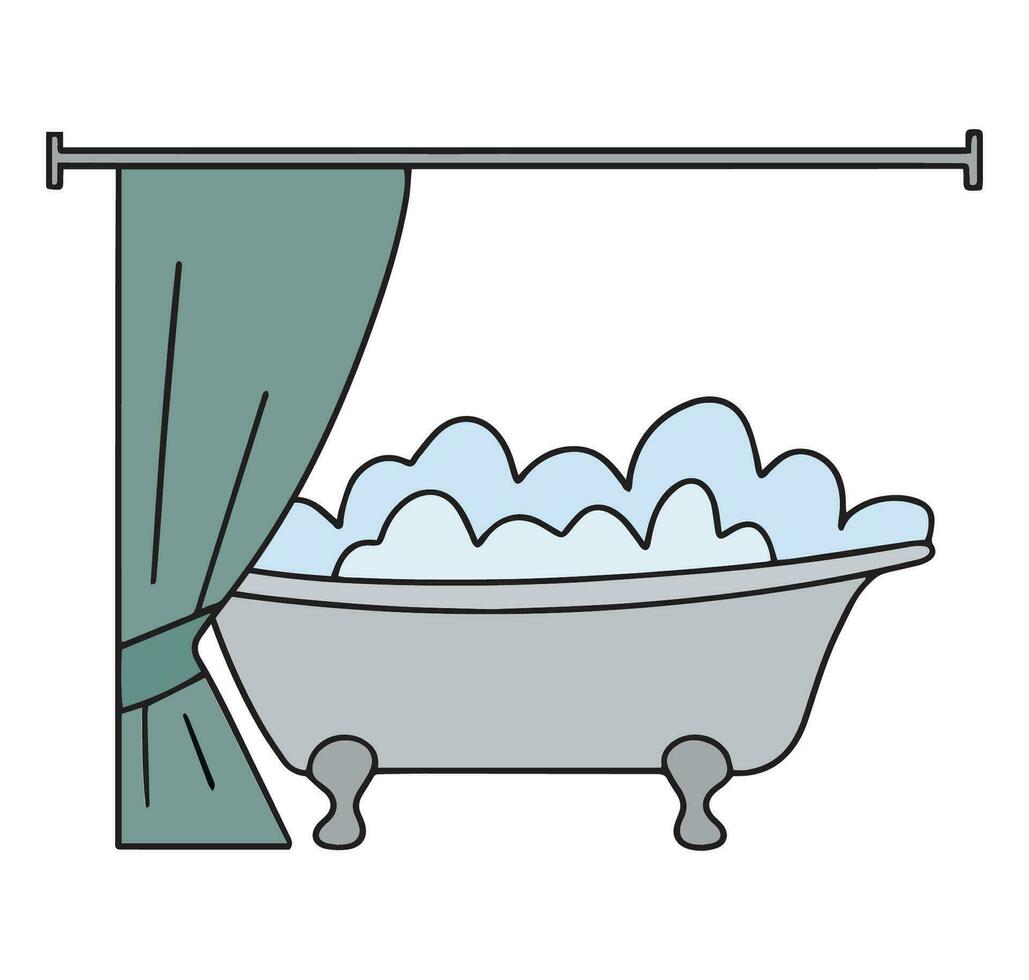 söt hand dragen vatten bad. kran, dusch, bad ridå. klotter vektor illustration för Hem interiör. isolerat på vit bakgrund.