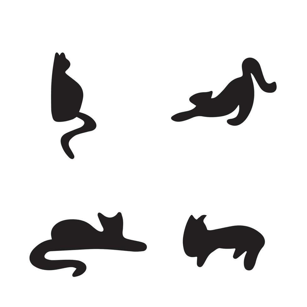 einstellen Vektor Silhouette von das Katze, anders Posen, schwarz Farbe, isoliert auf Weiß Hintergrund