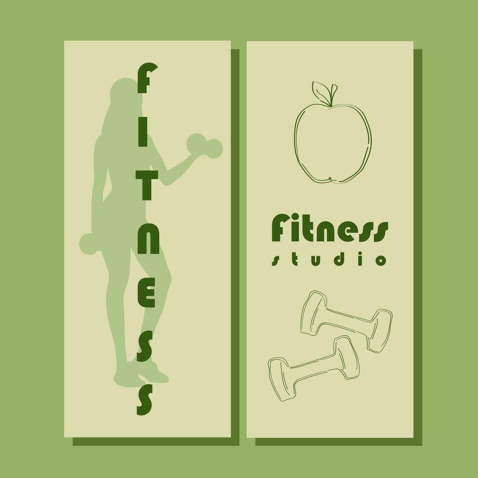 Fitness Studio Schule Flyer mit Silhouette von Frauen im Sportbekleidung Stehen und tun ein trainieren mit Hanteln auf Grün Hintergrund. Vektor Illustration