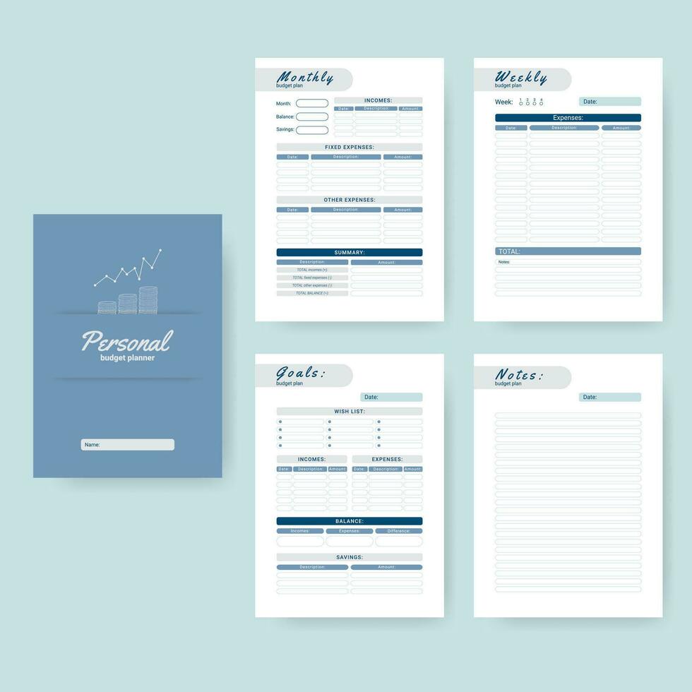 tryckbar personlig en gång i månaden budget planerare, vektor illustration