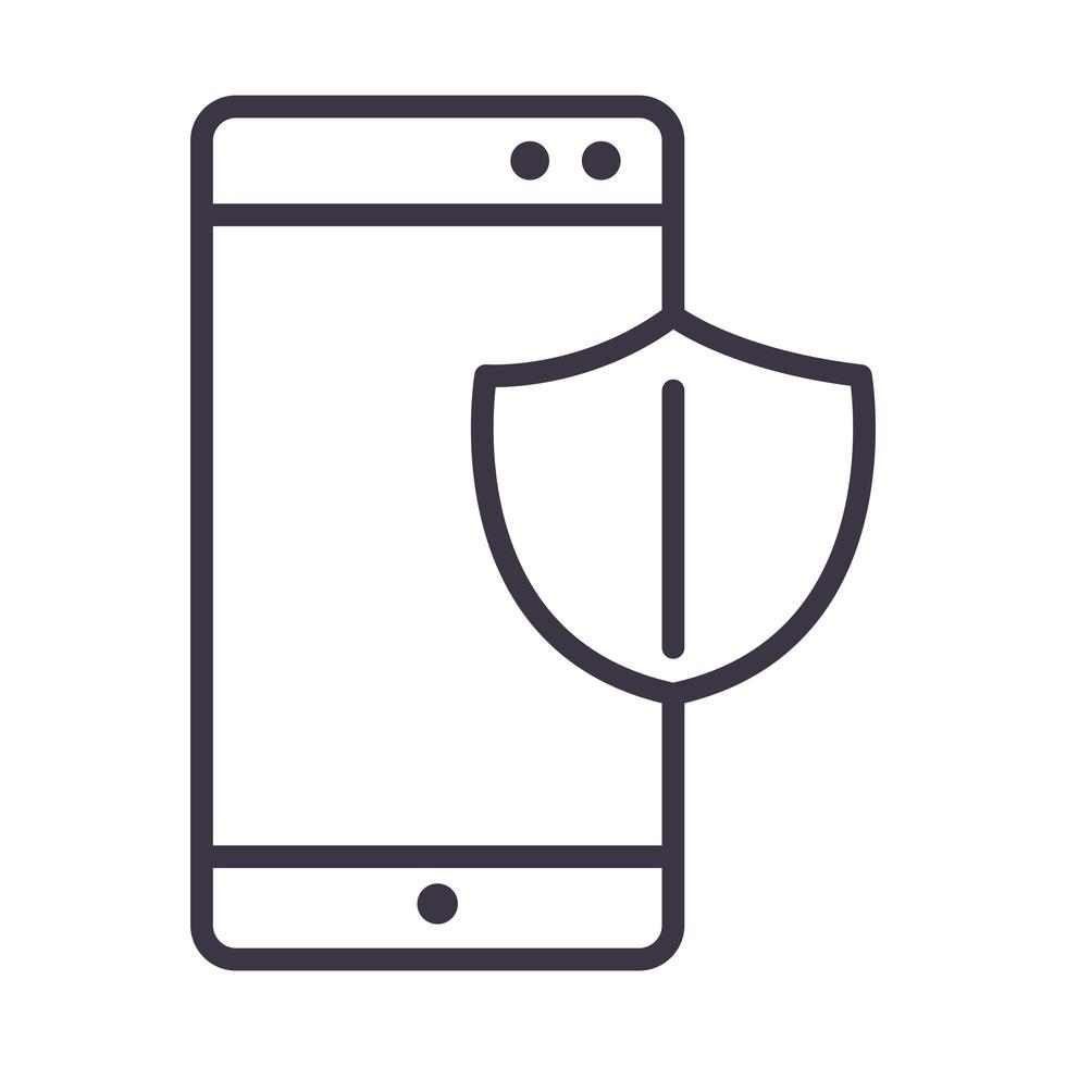 Smartphone-Schild-Schutzgerät-Technologie dünne Linie Design-Symbol vektor