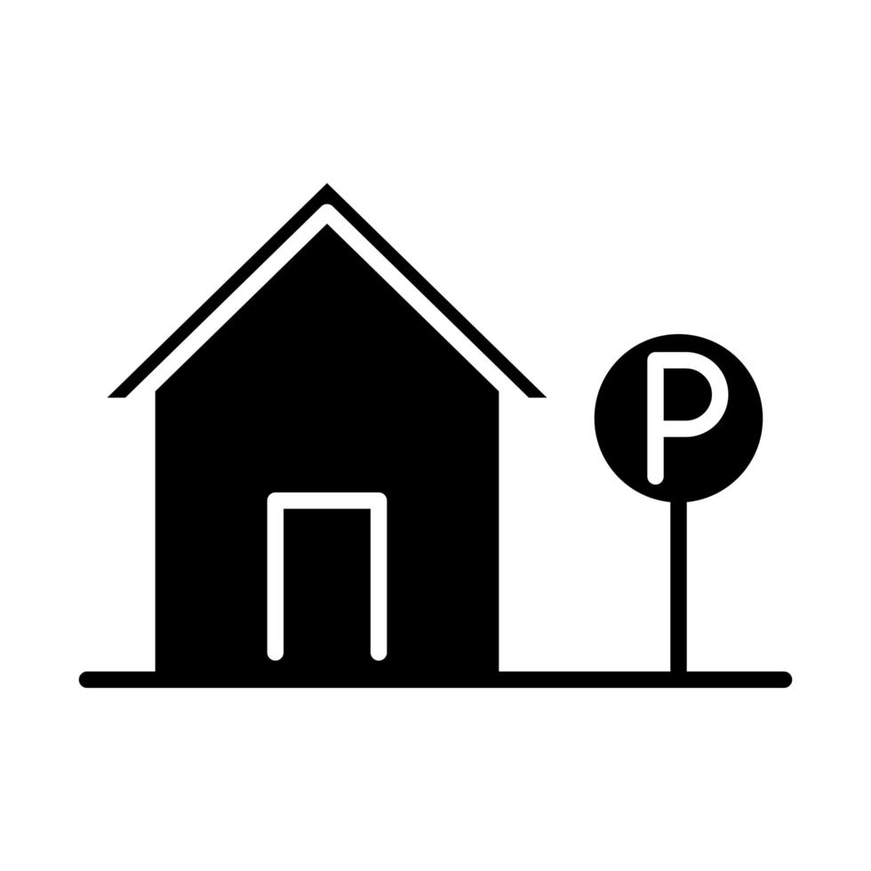 Parkplatz Verkehrszeichen Haus Transport Silhouette Stil Icon Design vektor