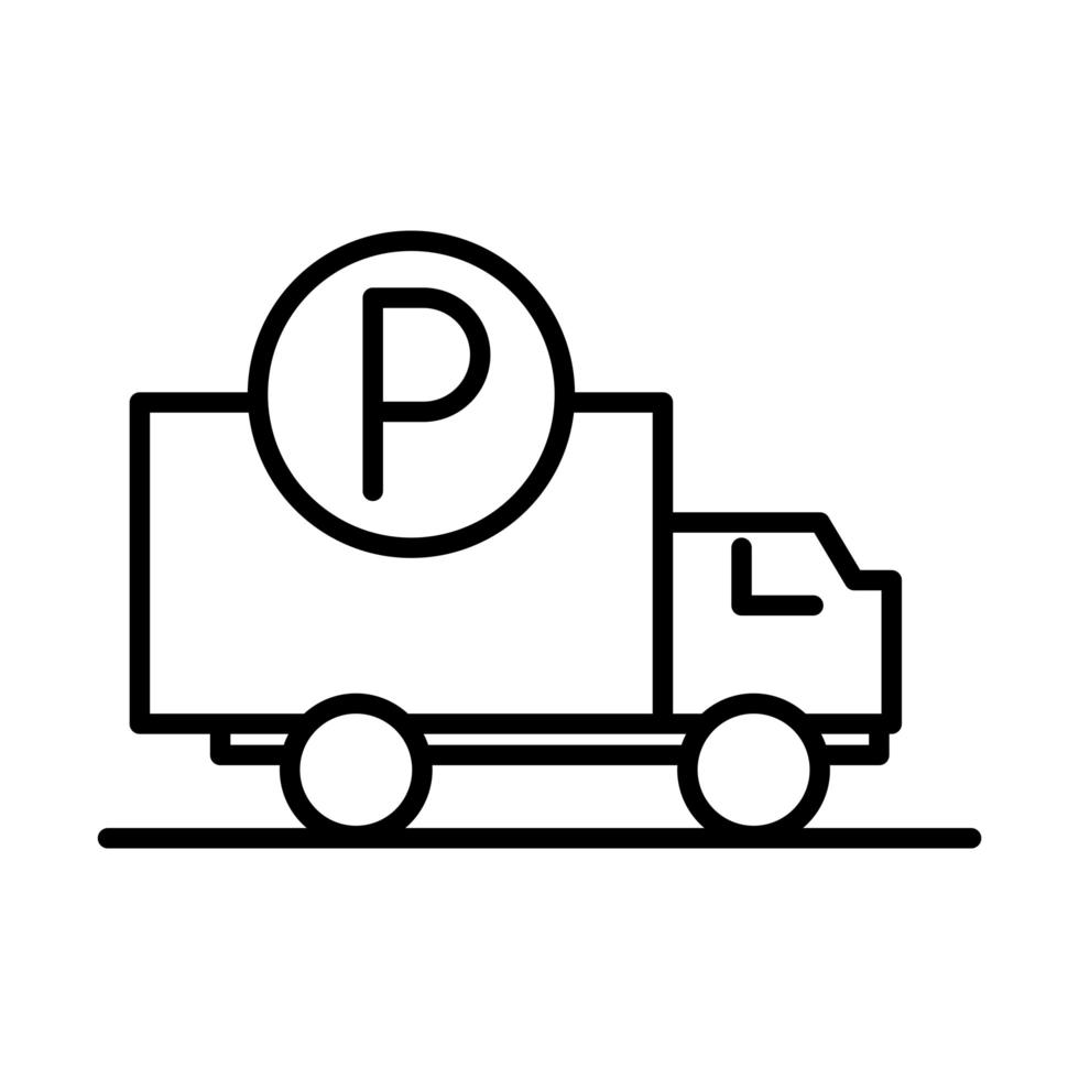 lastbil fordon parkering transport linje stil ikon design vektor