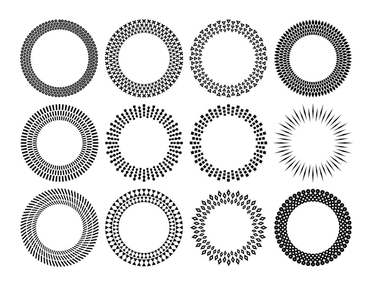 Luxus abstrakt gestalten Kreis Rand Logo Satz. detailliert Geometrie kreisförmig rahmen. vektor