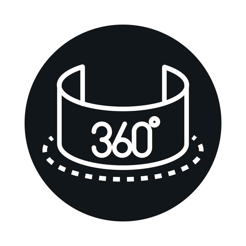 360-Grad-Ansicht virtueller Rundgang in Panoramaqualität, Rotationsblock und Linienstil-Icon-Design vektor