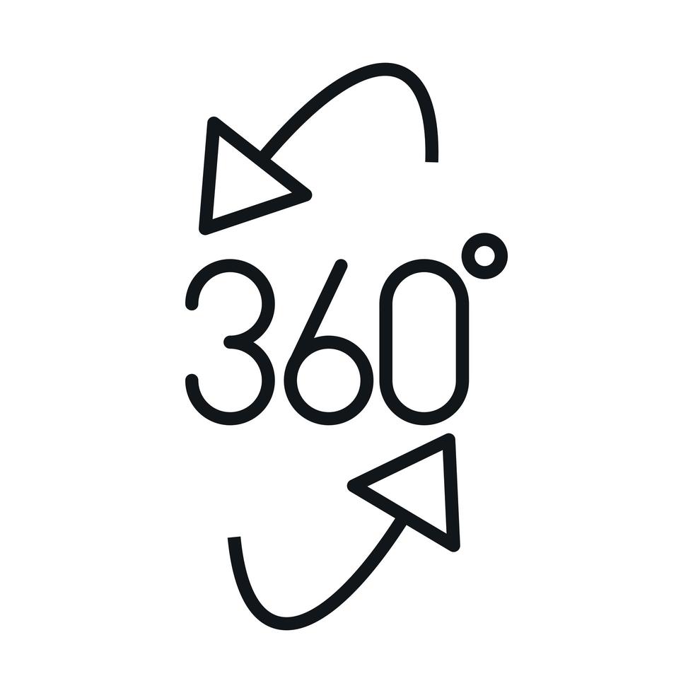 360 graders vy virtuell rundtur linjär stil ikon design vektor