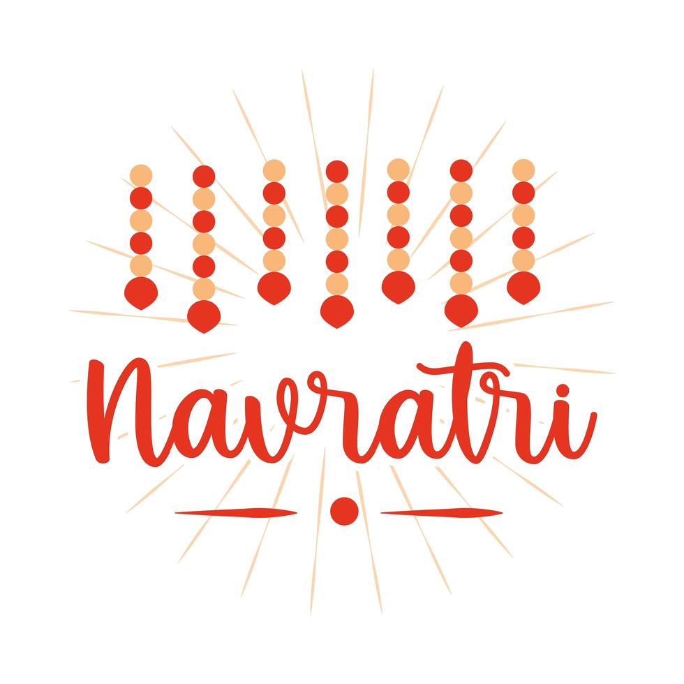 glad navratri indisk firande gudinna durga kultur prydnad och handritad bokstäver platt stilikon vektor