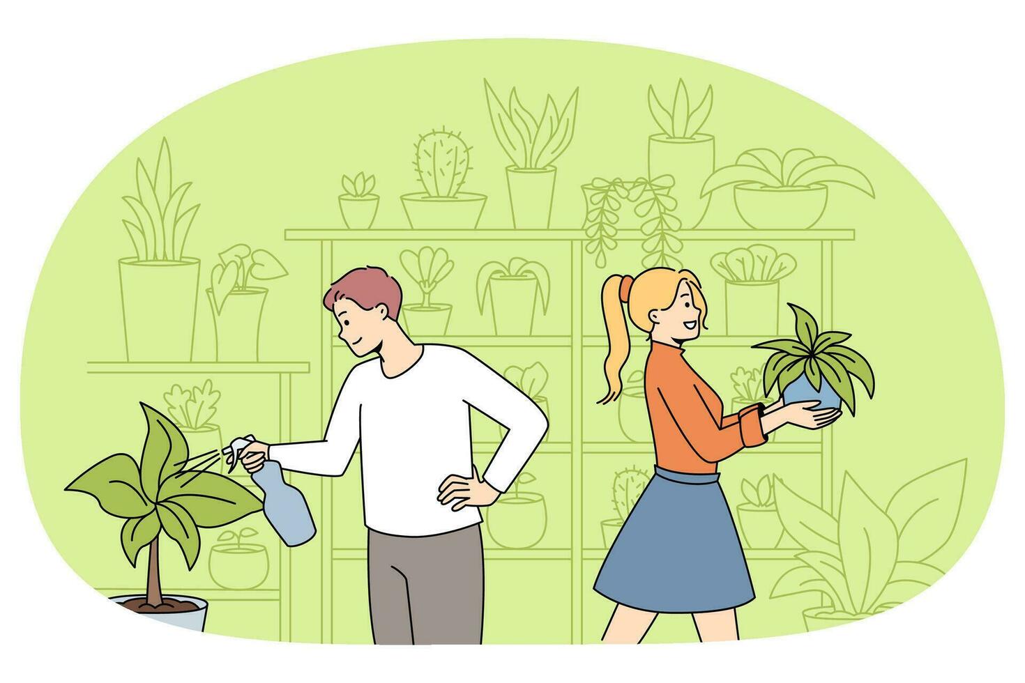 Paar nehmen Acre von Pflanzen im Haus vektor