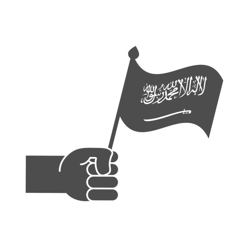 Saudi-Arabien Nationalfeiertag Hand mit Flagge Silhouette Stil Symbol vektor