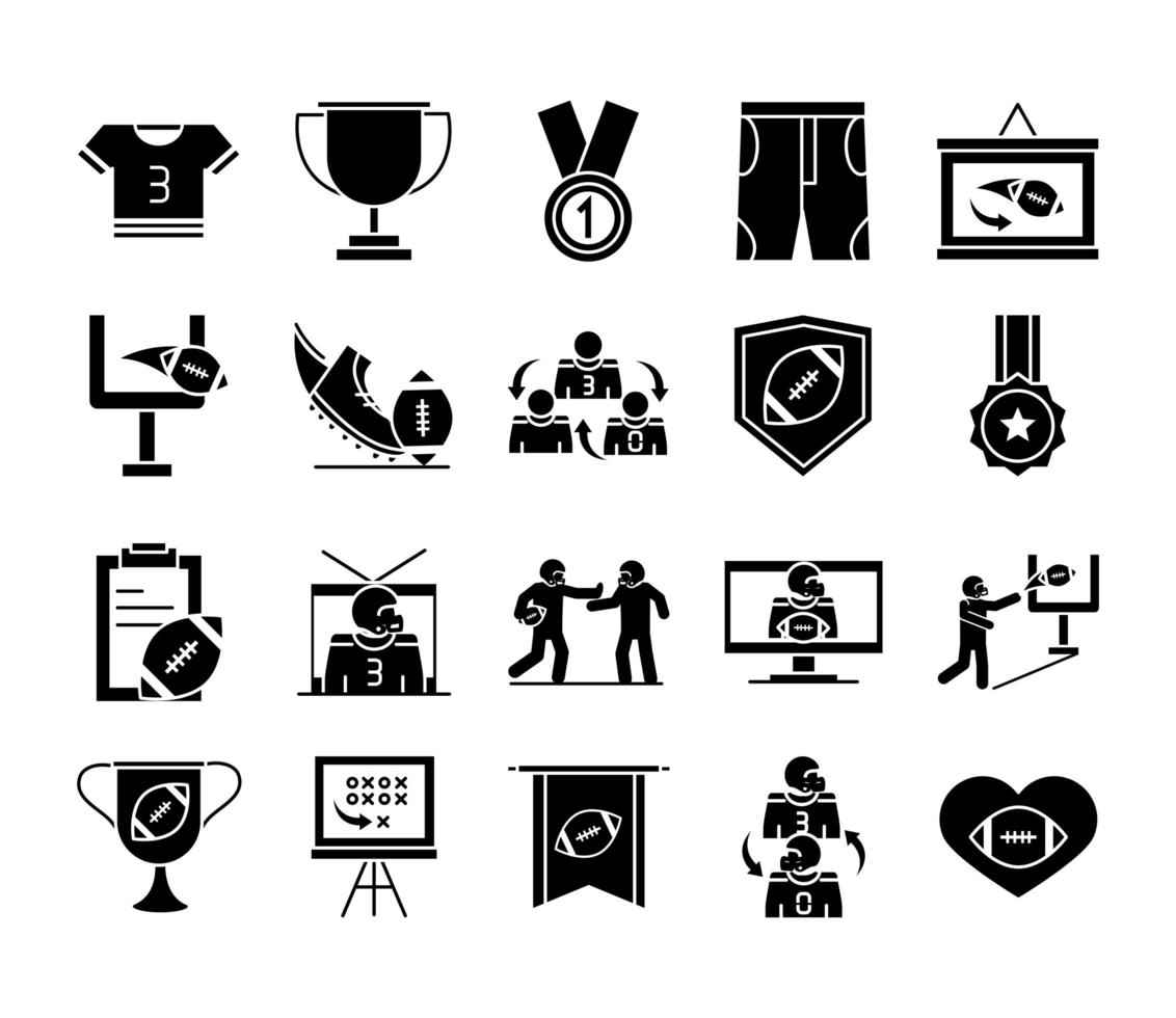 American-Football-Spiel Sport professionelle und Freizeit-Symbole Set Silhouette Design-Symbol vektor