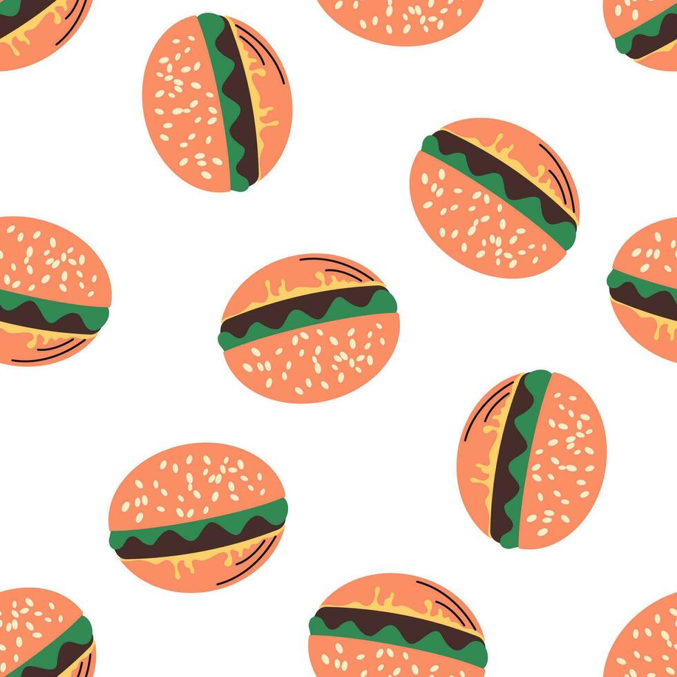 burger hamburgare klotter sömlös mönster vektor illustration