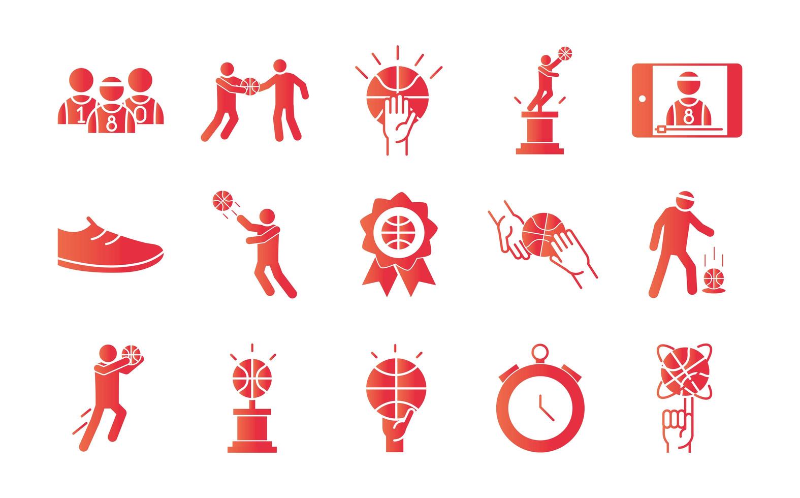 Basketball-Spiel Erholung Sport Farbverlauf Stil Icons Set vektor