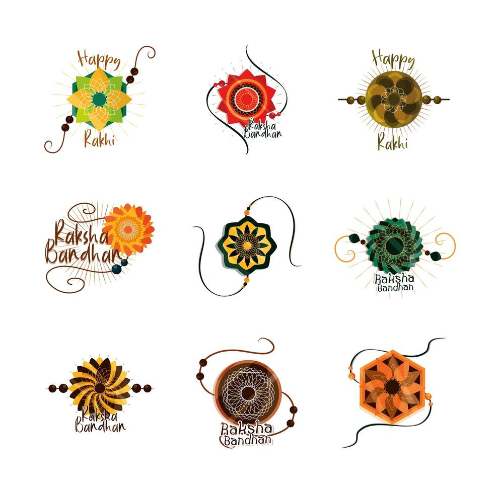 Raksha Bandhan traditionelles indisches Armband der Liebe zwischen Brüdern und Schwestern Icons Set vektor