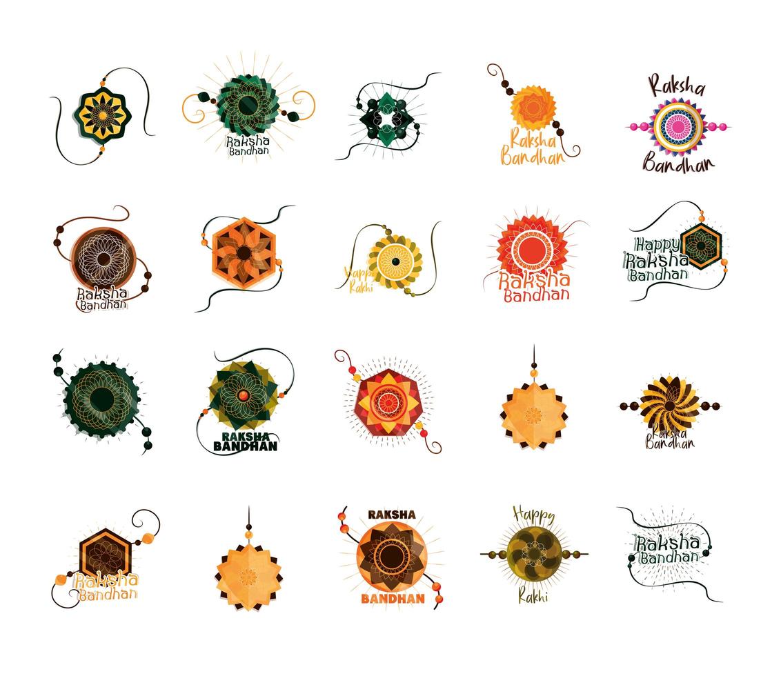 Raksha Bandhan traditionelles indisches Armband der Liebe zwischen Brüdern und Schwestern Icons Set vektor