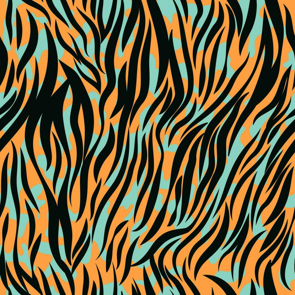 abstrakt hand dragen färgrik zebra hud skriva ut. sömlös mönster. zebra djur- hud bakgrund. texturerad abstrakt och vild skriva ut design med Ränder för textil. vektor illustration