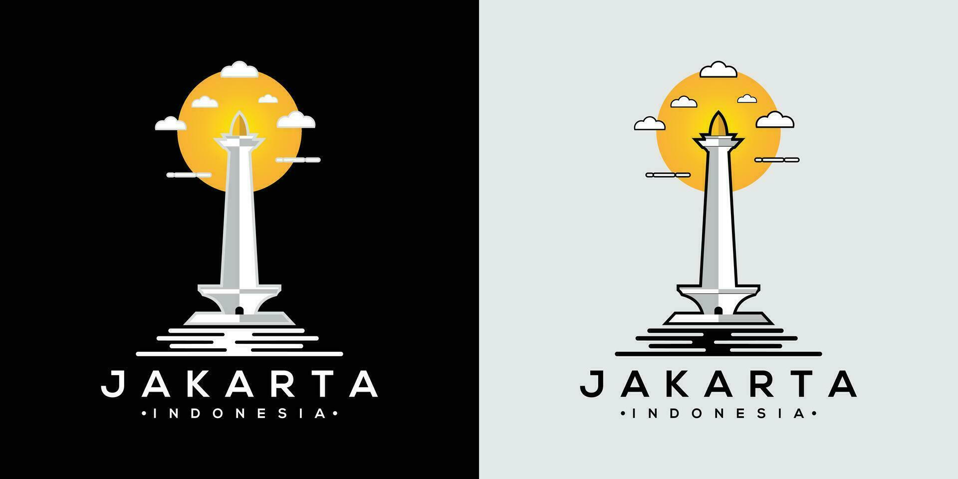 jakarta monas platt vektor design illustration. nationell monument av indonesien de landmärke av jakarta stad.