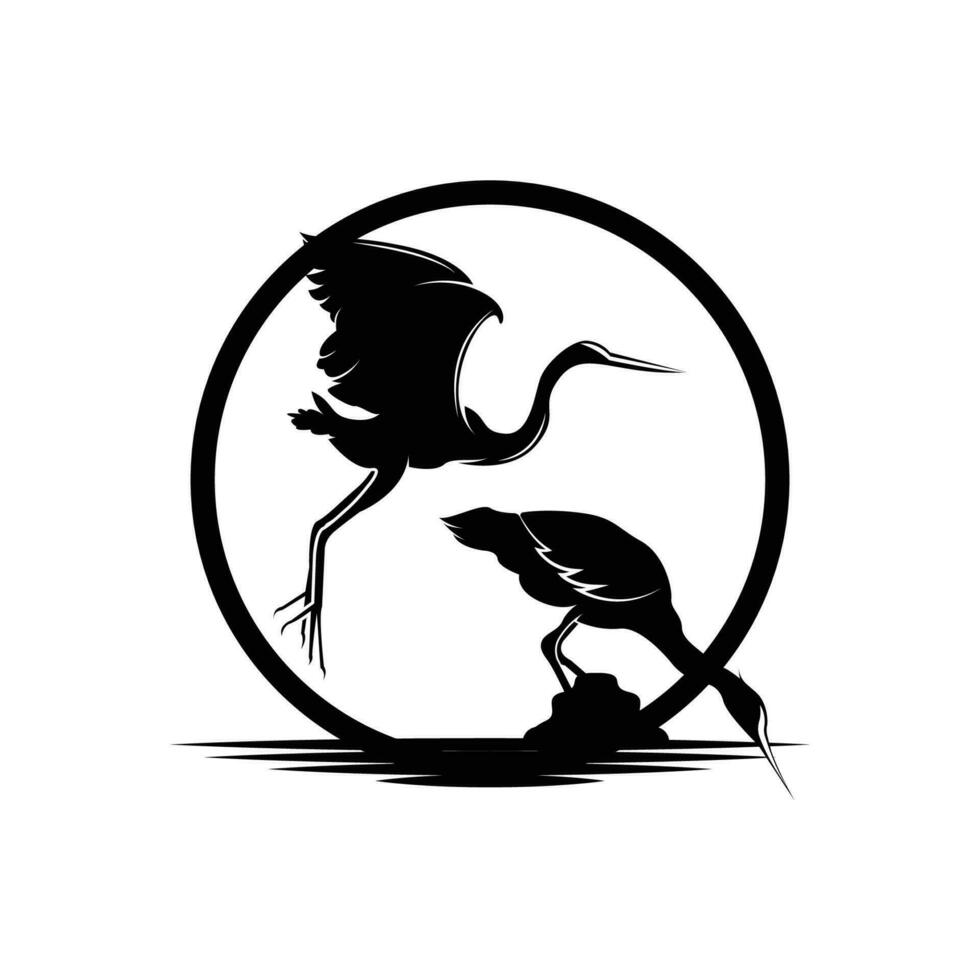 häger fågel logotyp, vektor fågel flygande stork häger, djur- silhuett design, ilustrasi mall