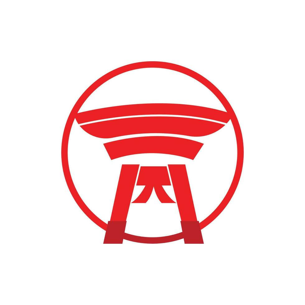 Torii-Tor-Logo, japanischer Geschichtstor-Symbolvektor, chinesische Illustration, Markenvorlage für Holzdesign-Unternehmen vektor