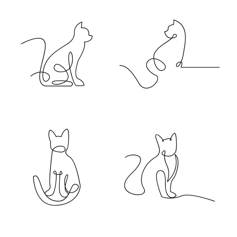 Katze Single Linie einstellen Logo Symbol Design Illustration vektor