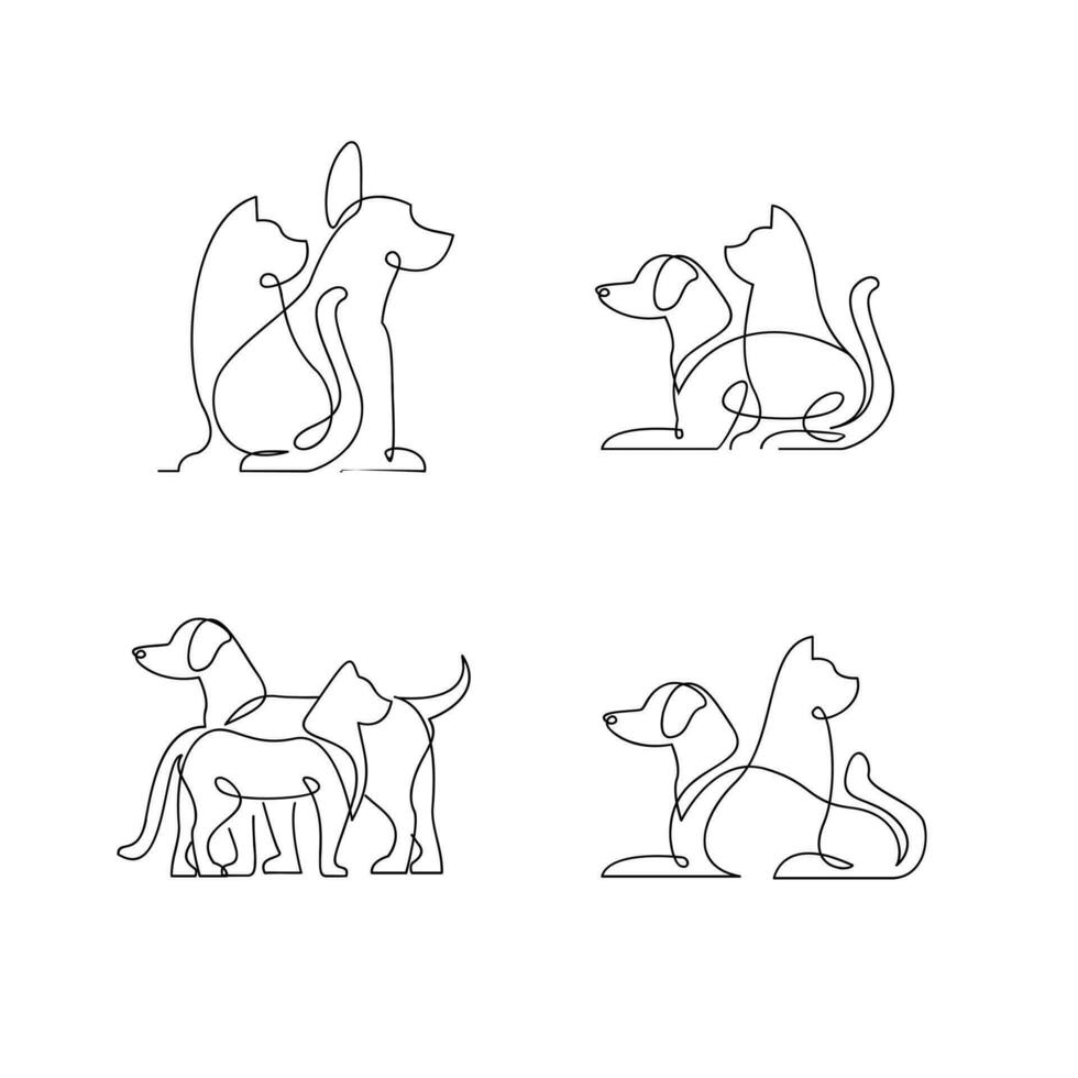 Katze und Hund Linie Single Logo Symbol Design Illustration Vorlage vektor