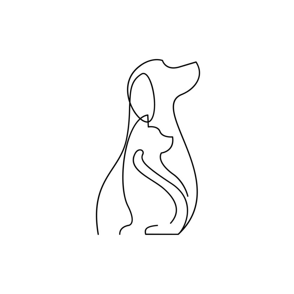 katt och hund linje enda logotyp ikon design illustration mall vektor