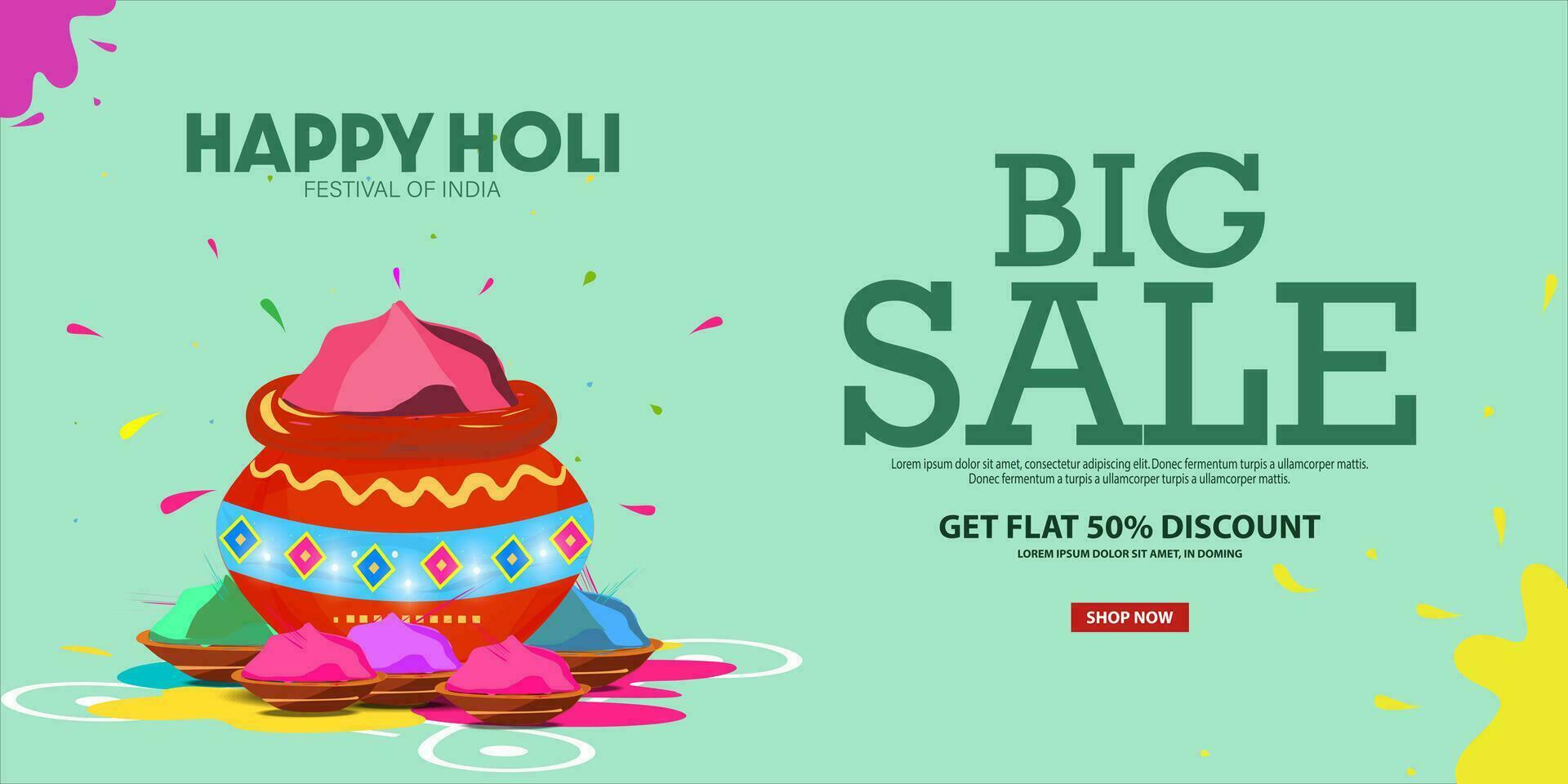 stor försäljning erbjudande reklam affisch på holi festlig försäljning för Lycklig holi färger festival. holi är de största Färg festival berömd i Indien. vektor