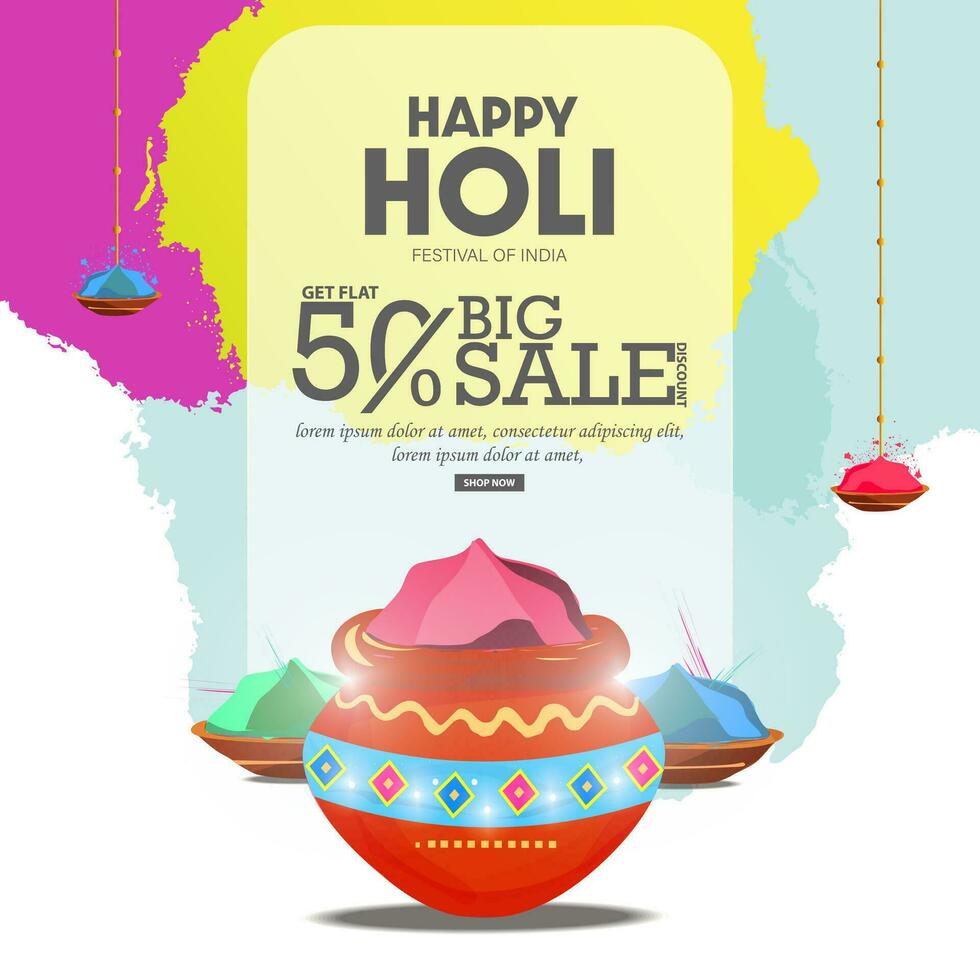 stor försäljning reklam baner design och färgrik holi pulver spray bakgrund. holi är de största Färg festival berömd i Indien. vektor