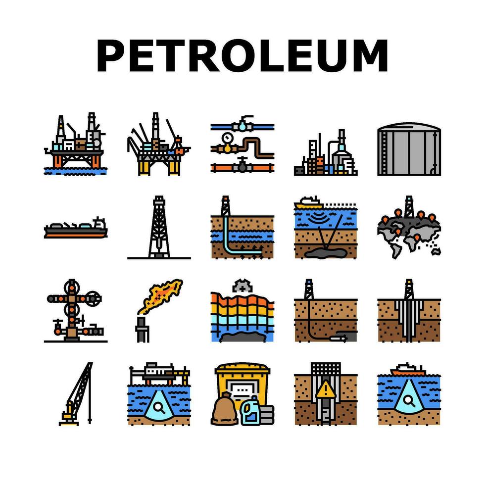 Petroleum Ingenieur Öl Industrie Symbole einstellen Vektor