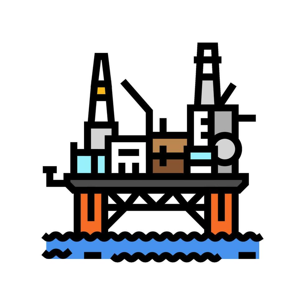 olja rigg plattform petroleum ingenjör Färg ikon vektor illustration