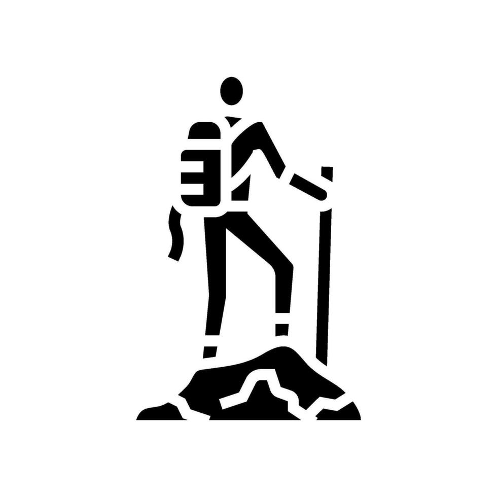 Bergsteiger auf das oben Abenteuer Glyphe Symbol Vektor Illustration