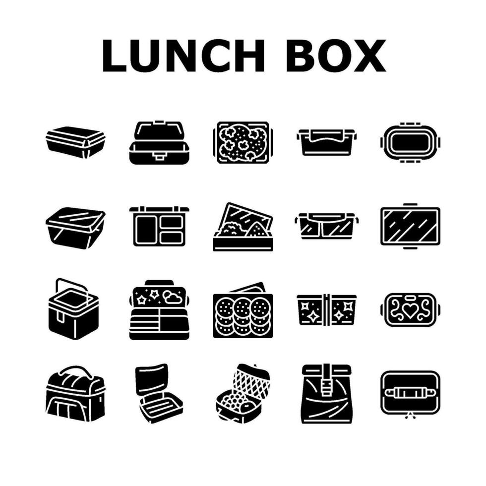 Mittagessen Box Essen Schule Mahlzeit Symbole einstellen Vektor