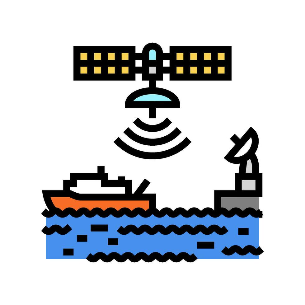 Marine Satellit Kommunikation Farbe Symbol Vektor Illustration