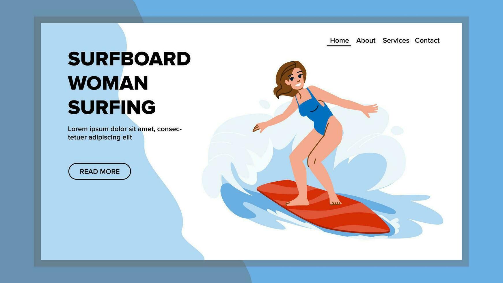 Mädchen Surfbrett Frau Surfen Vektor