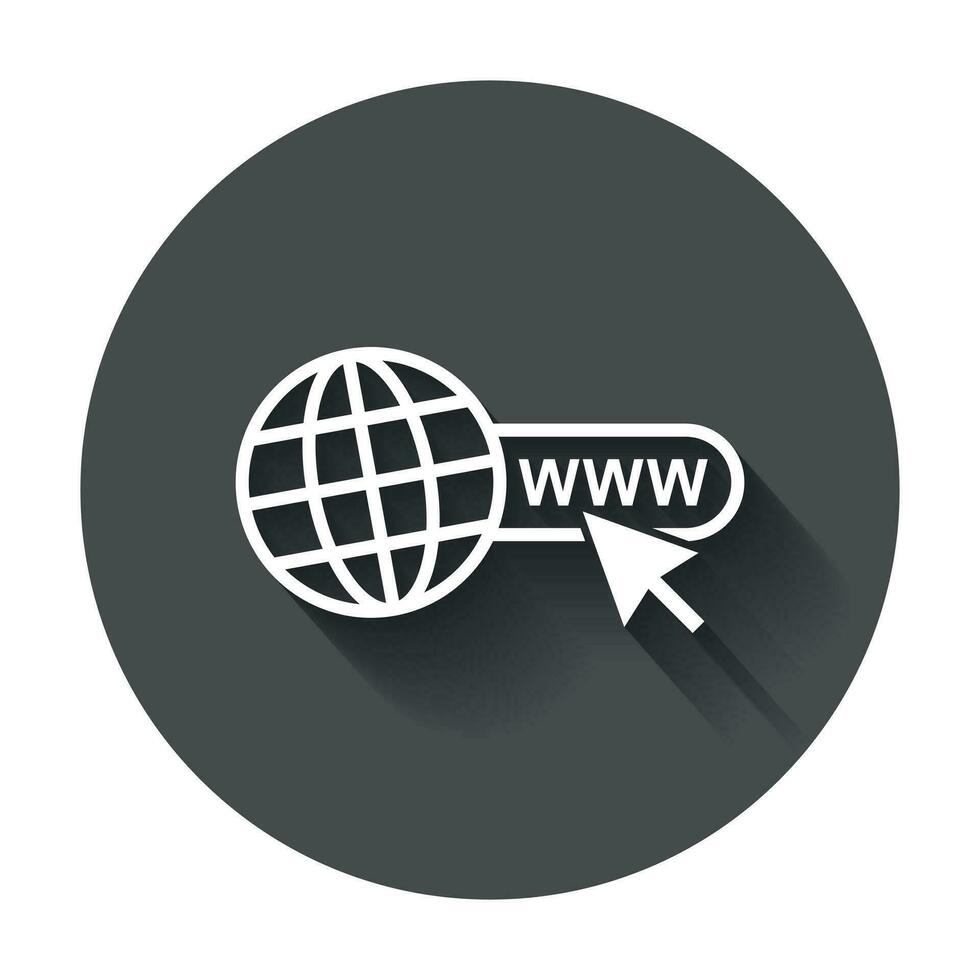 gehen zu Netz Symbol. Internet eben Vektor Illustration zum Webseite mit lange Schatten.