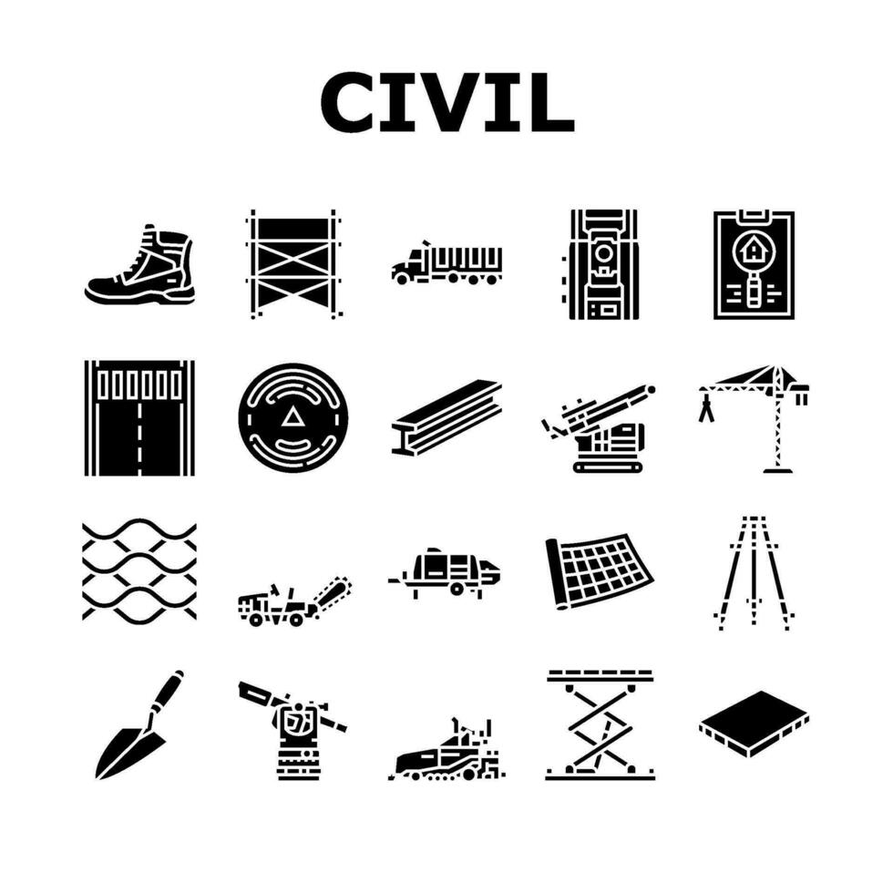 bürgerlich Ingenieur Industrie Gebäude Symbole einstellen Vektor