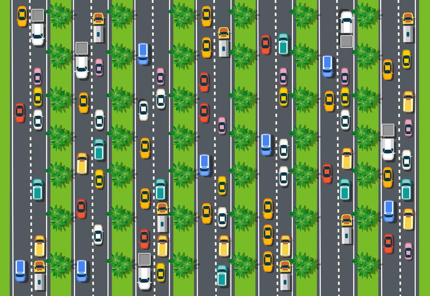 Straßenansicht von oben mit Autobahnen viele verschiedene Fahrzeuge vektor