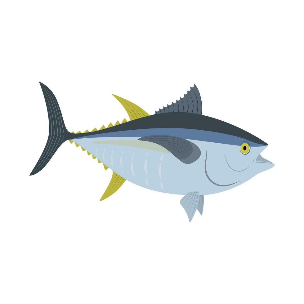 Vektor Illustration von ein Thunfisch auf ein Weiß Hintergrund. Leben Fisch im eben Stil.