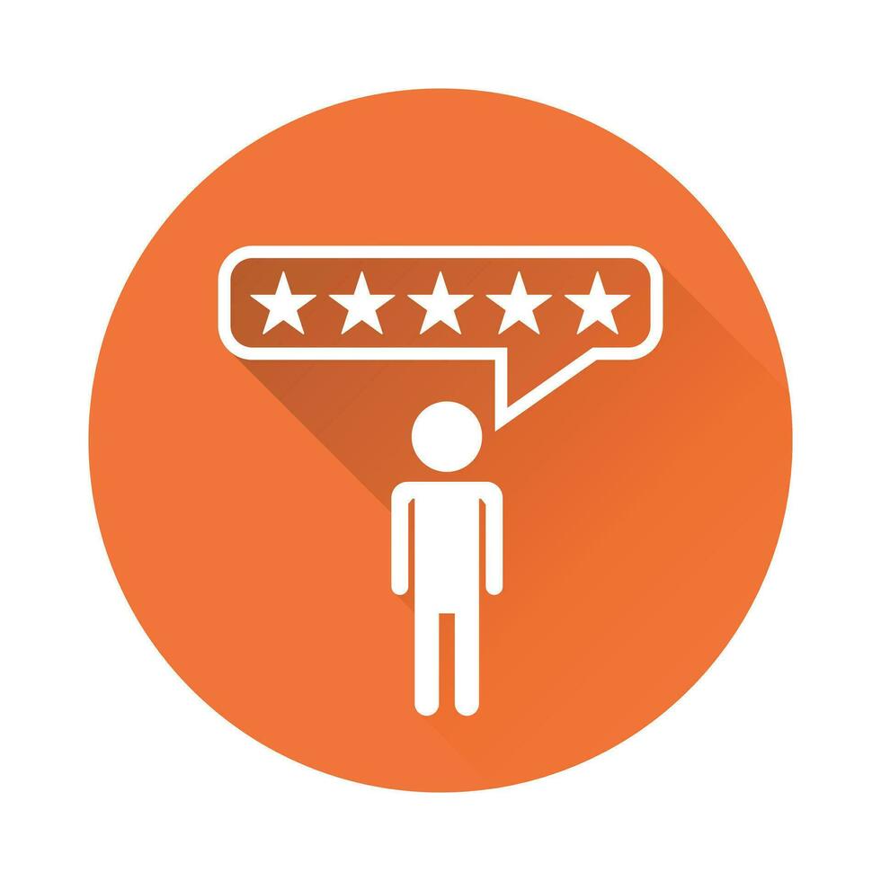 kund recensioner, betyg, användare respons begrepp vektor ikon. platt illustration på orange bakgrund med lång skugga.