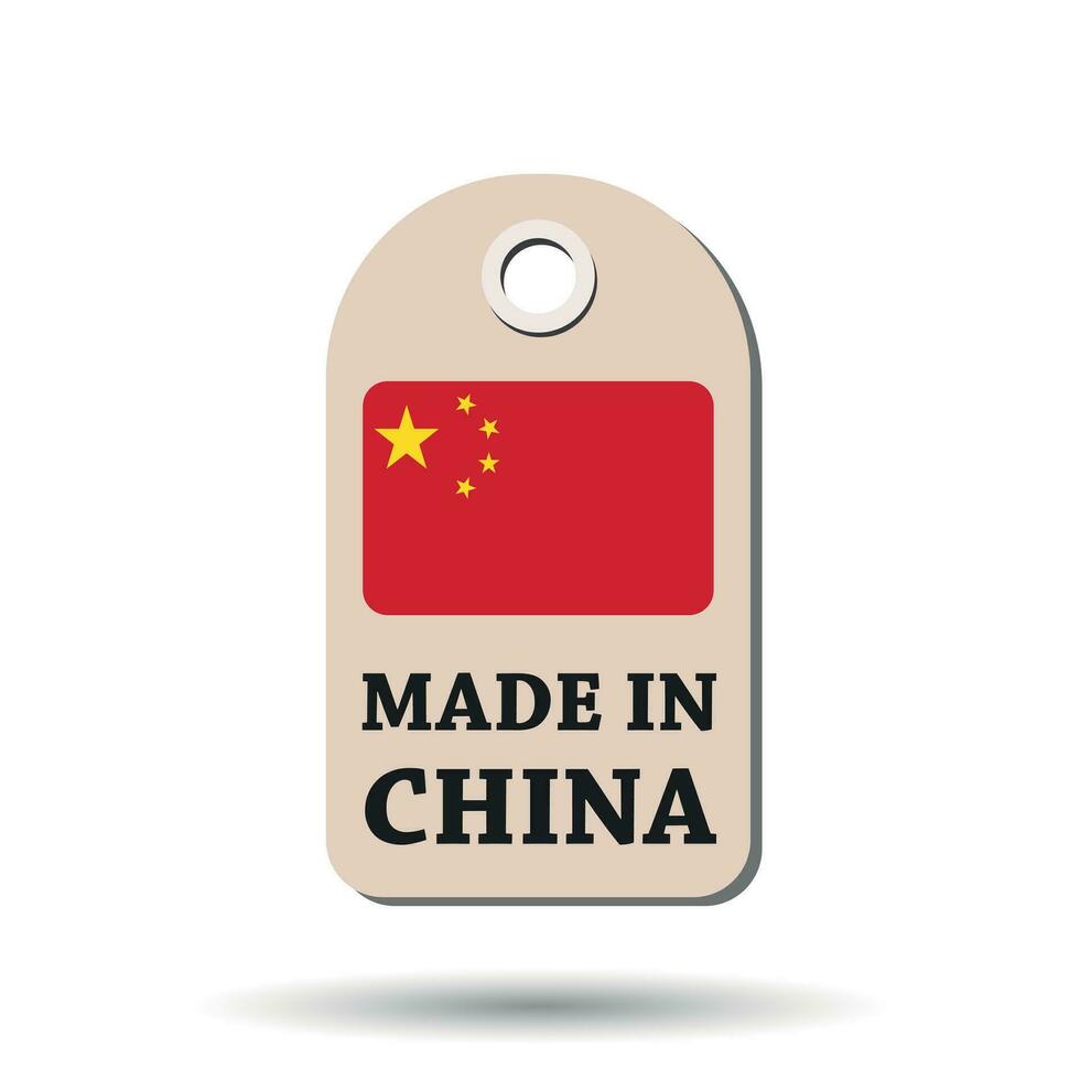 hängen Etikett gemacht im China mit Flagge. Vektor Illustration auf Weiß Hintergrund.
